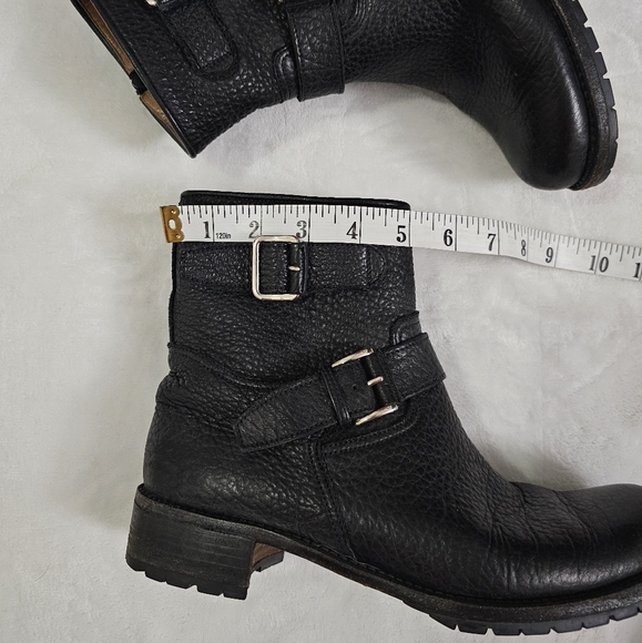 Gravati Black Luxury Italian Pebbled Leather Double Buckle Strap Moto Style Boot - Picture 6 of 16